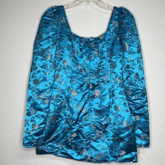 SAU LEE Jen Mini Dress Chinese Jacquard Aquamarine Floral Teal sz US 2 - Picture 6 of 10